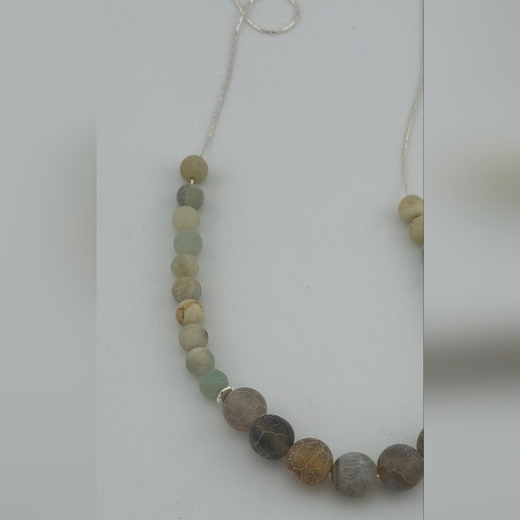24" Natural Stone Beaded Necklace on 925 Sterling Silver Chain Handmade in Miami - Picture 6 of 9
